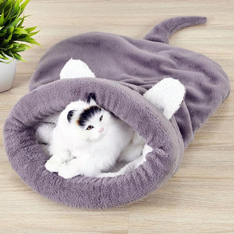 Enclosed Coral Fleece Cat Bed for Warm, Cozy Naps