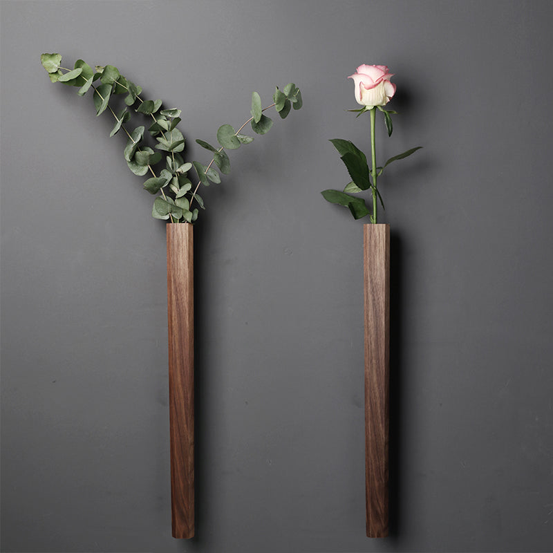 Solid Wood Wall Vase for Small-Space Flower Display