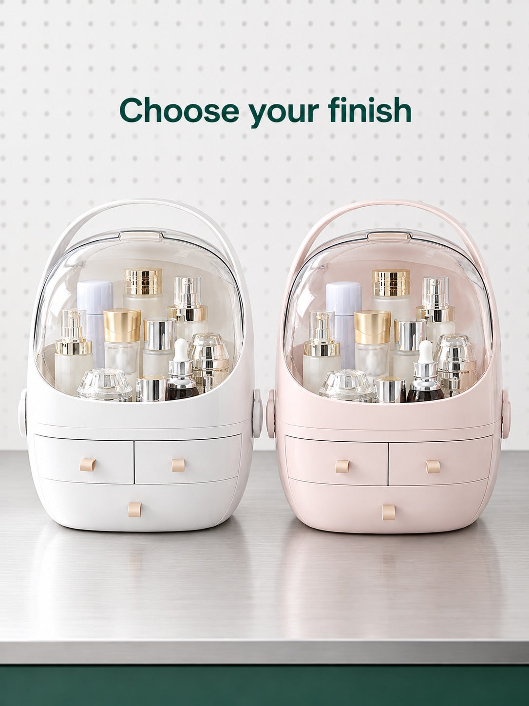 Waterproof Makeup Organizer with Clear Dust Cover Lid