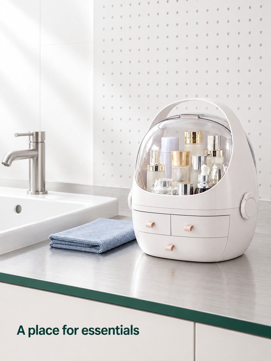 Waterproof Makeup Organizer with Clear Dust Cover Lid