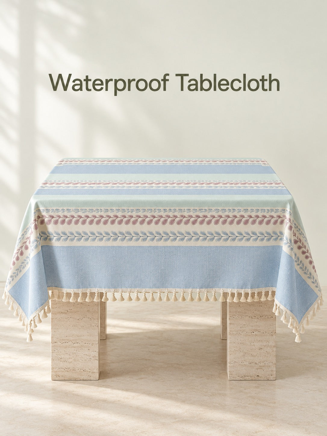 Waterproof Tablecloth Country Stripe Tassel Table Cover