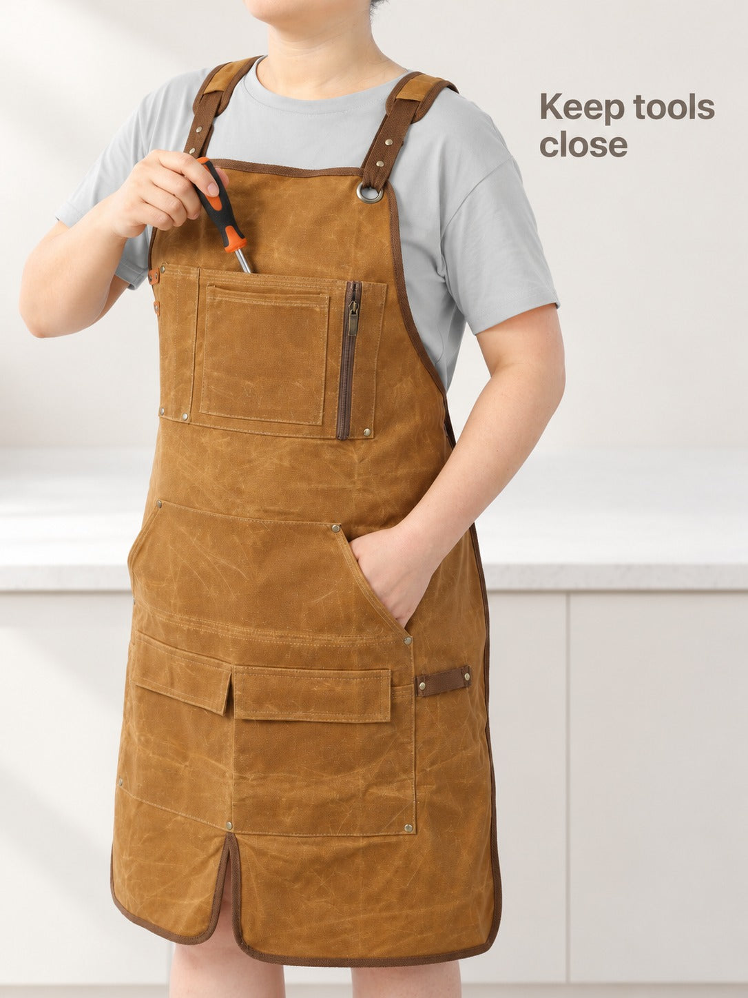 Waxed Canvas Carpenter Apron with Tool Pockets & Straps