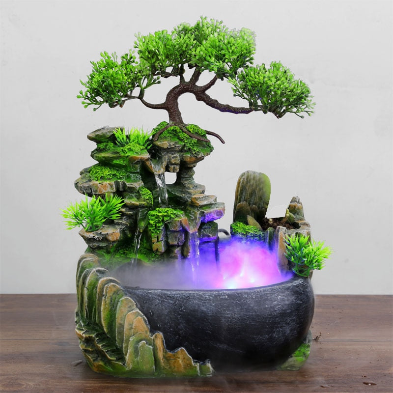 Feng Shui Waterfall Fountain with Color-Changing LED Lights