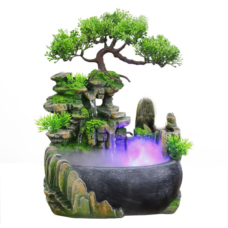 Feng Shui Waterfall Fountain with Color-Changing LED Lights