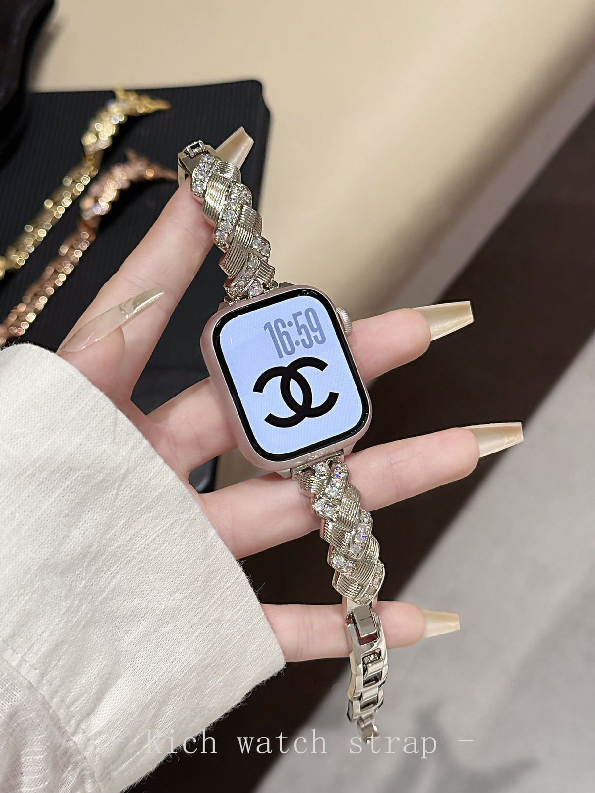 Rhinestone Metal Apple Watch Band for Women Dressy Look
