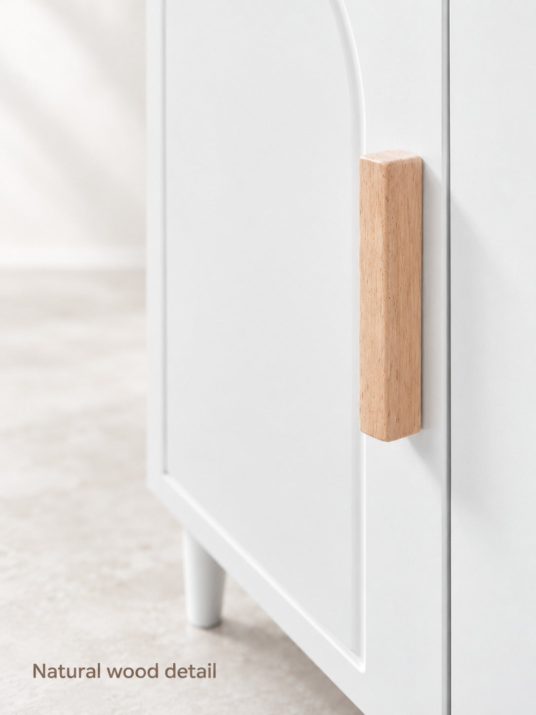 Shoe Cabinet with Arched Doors and Drawers, White Wood