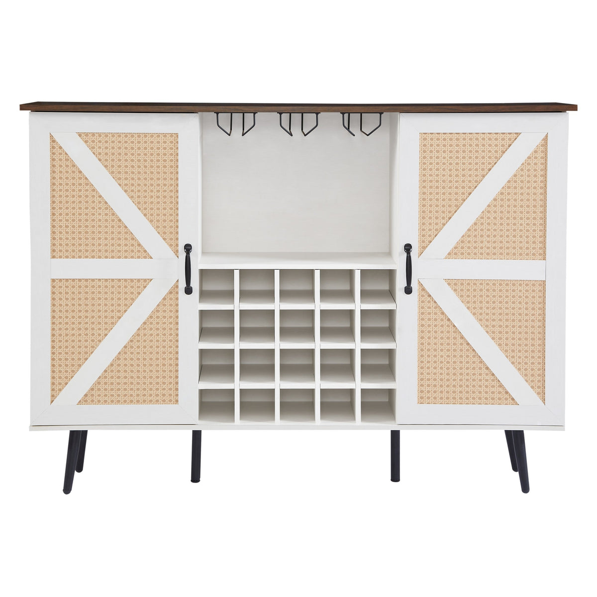 Farmhouse Wine Cabinet with Rack and Glass Storage