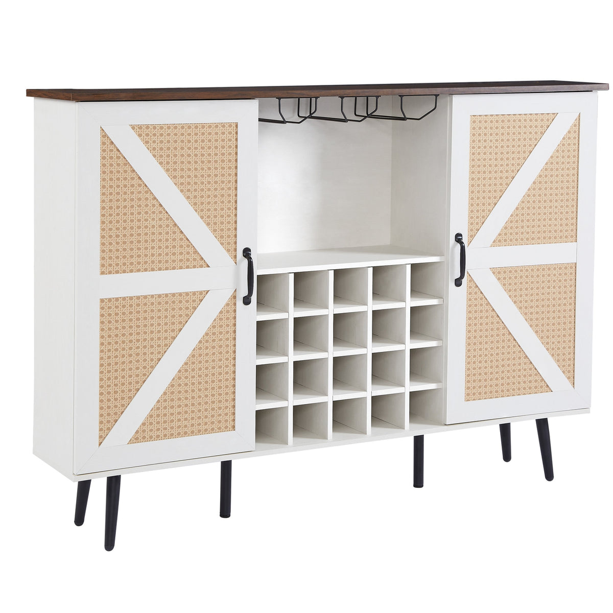 Farmhouse Wine Cabinet with Rack and Glass Storage