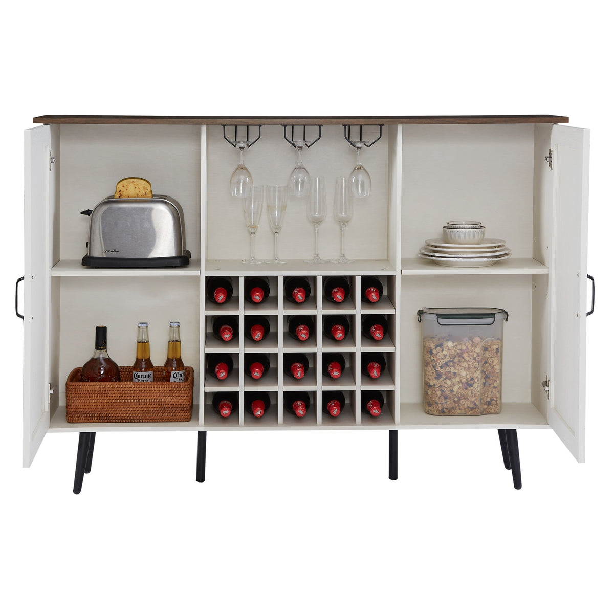 Farmhouse Wine Cabinet with Rack and Glass Storage