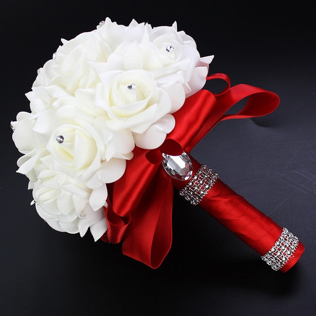 Ivory Rose Bridal Bouquet with Crystal Accents for Weddings