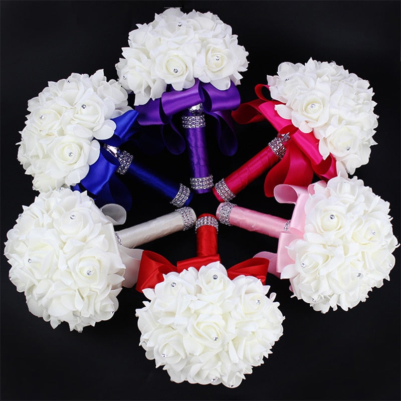 Ivory Rose Bridal Bouquet with Crystal Accents for Weddings