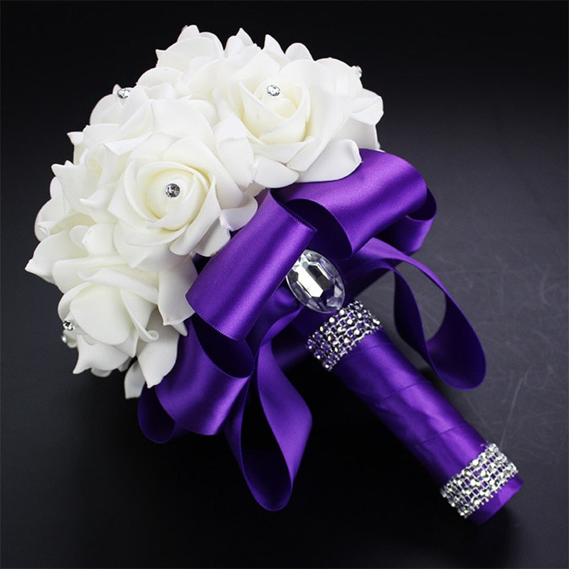 Ivory Rose Bridal Bouquet with Crystal Accents for Weddings