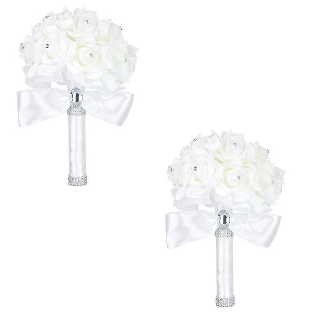 Ivory Rose Bridal Bouquet with Crystal Accents for Weddings