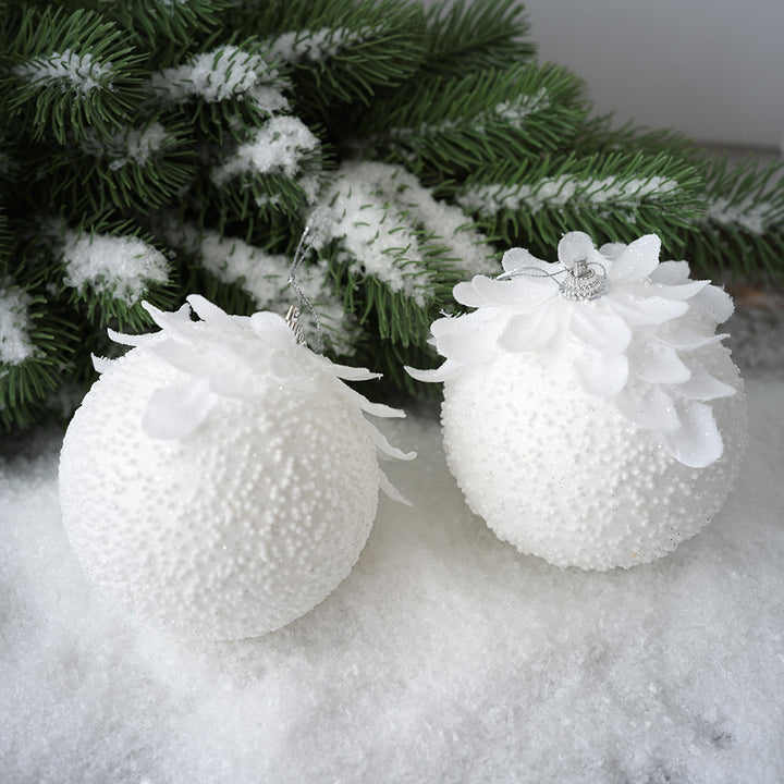 White Petal Christmas Ball Ornaments for Snowy Trees