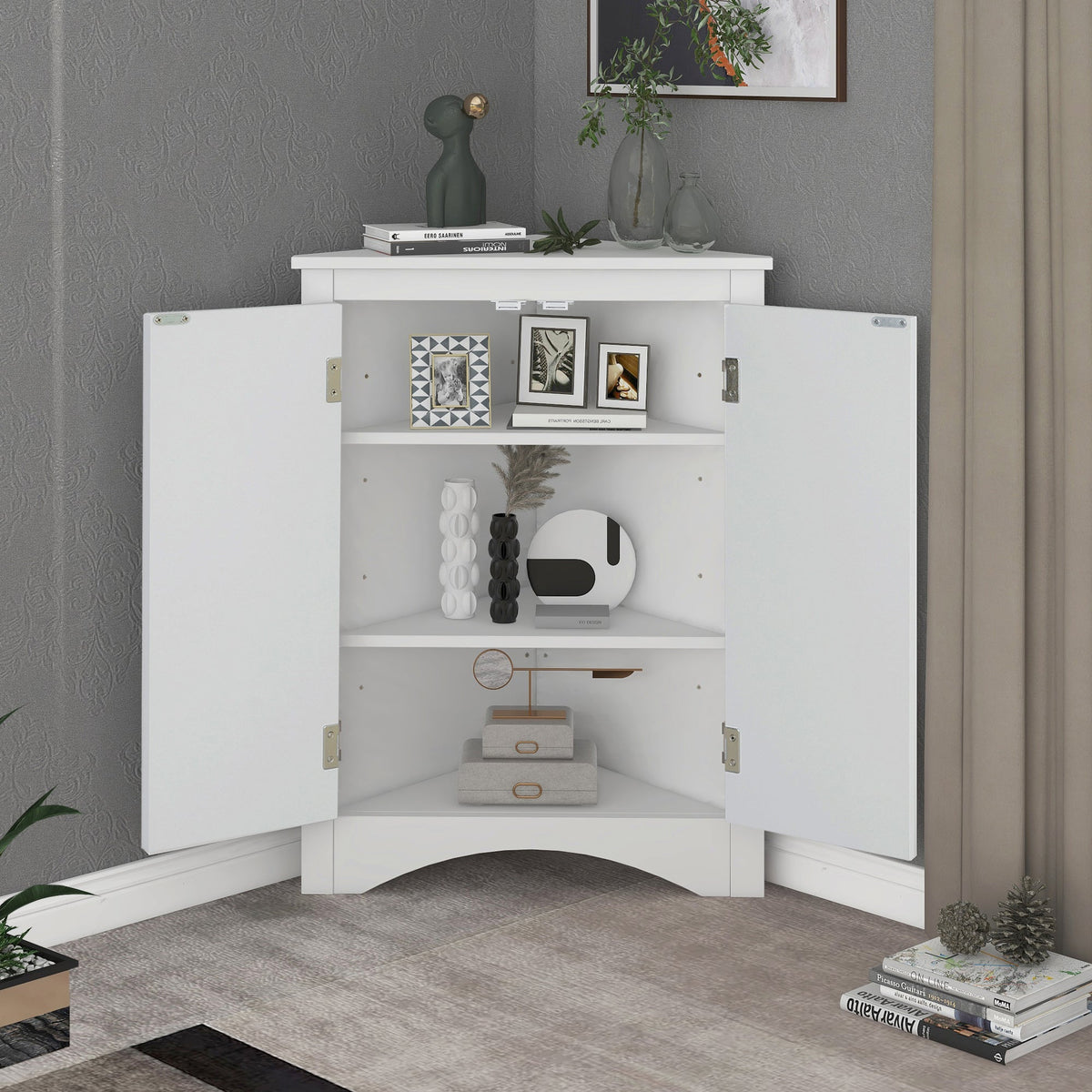 Corner Bathroom Storage Cabinet with Adjustable Shelves