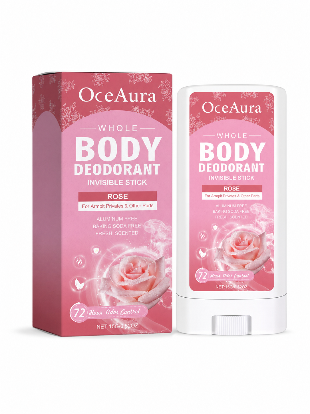 Whole Body Deodorant Stick — 72H Aluminum‑Free Rose Scent
