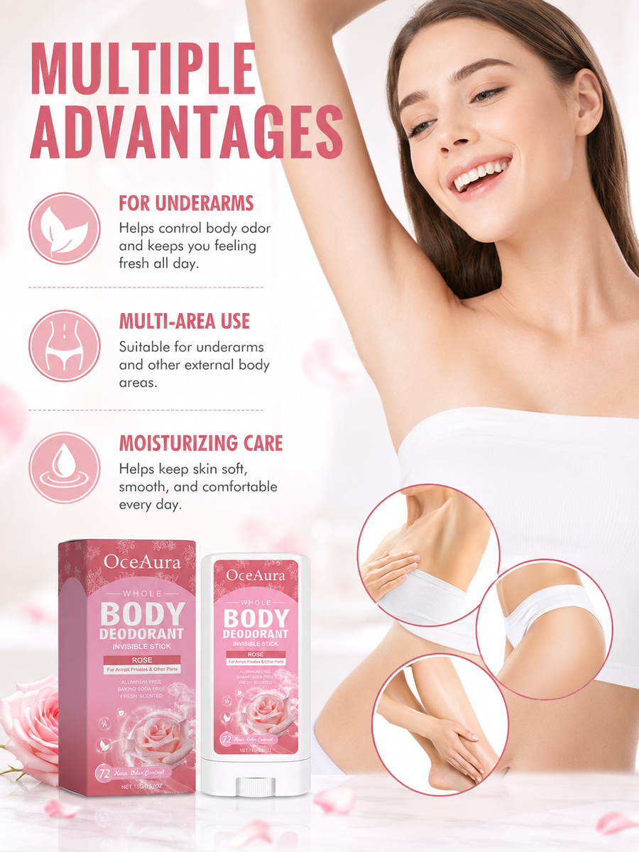 Whole Body Deodorant Stick — 72H Aluminum‑Free Rose Scent