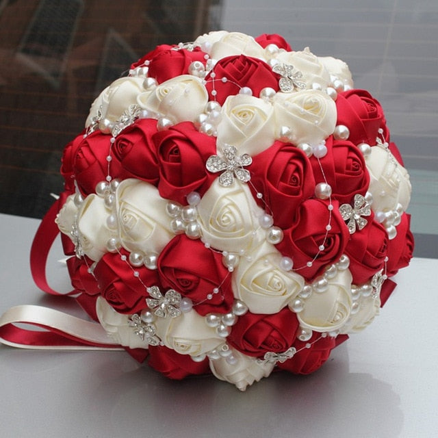 Burgundy Satin Rose Bridesmaid Bouquet for Weddings