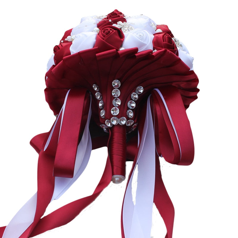 Burgundy Satin Rose Bridesmaid Bouquet for Weddings