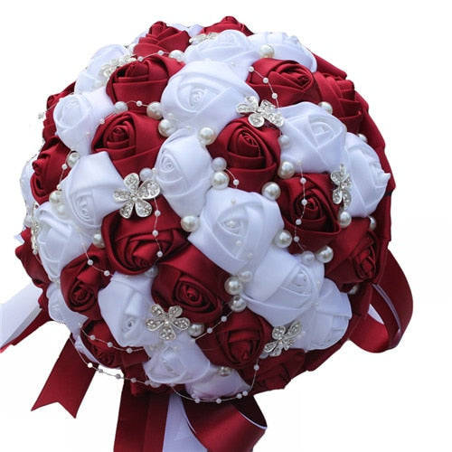 Burgundy Satin Rose Bridesmaid Bouquet for Weddings