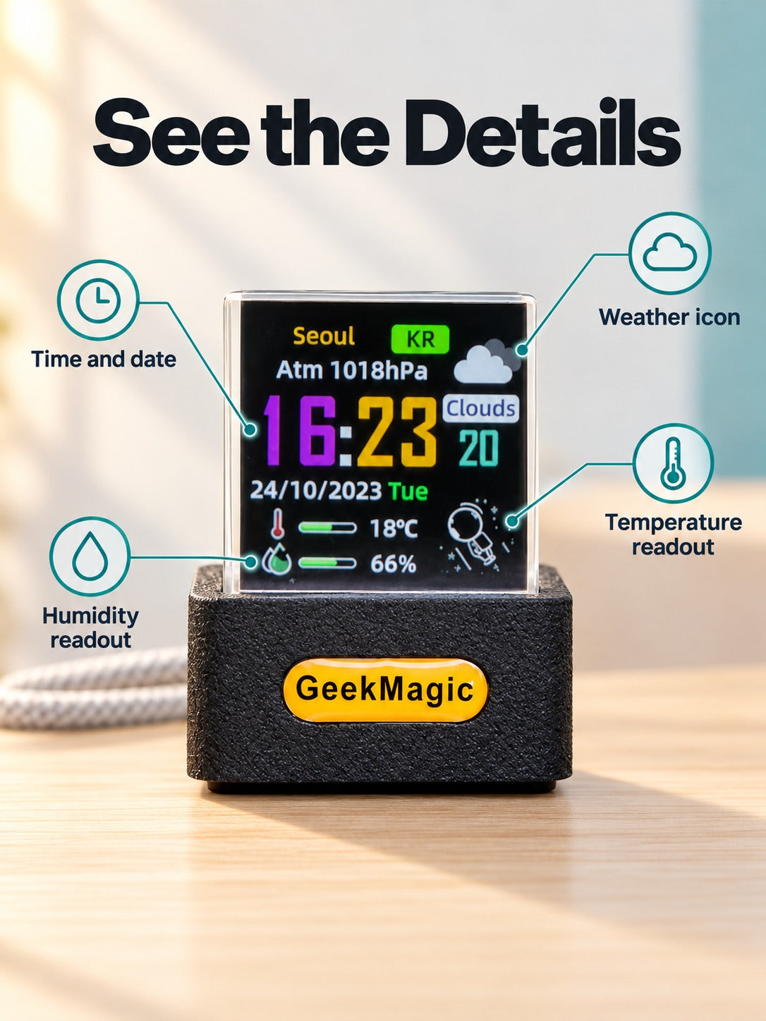 WiFi Weather Clock Cube: Live Time & Forecast on Desk