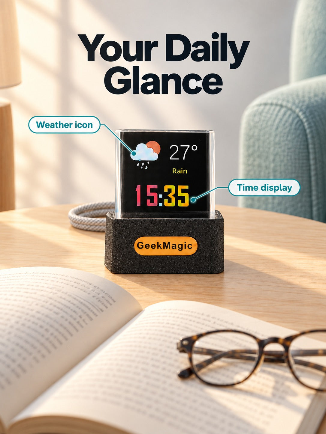 WiFi Weather Clock Cube: Live Time & Forecast on Desk