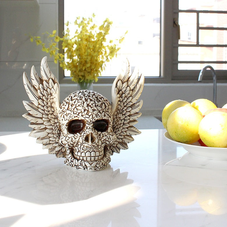 Winged Skull Decor: Dramatic Gothic Desktop Centerpiece