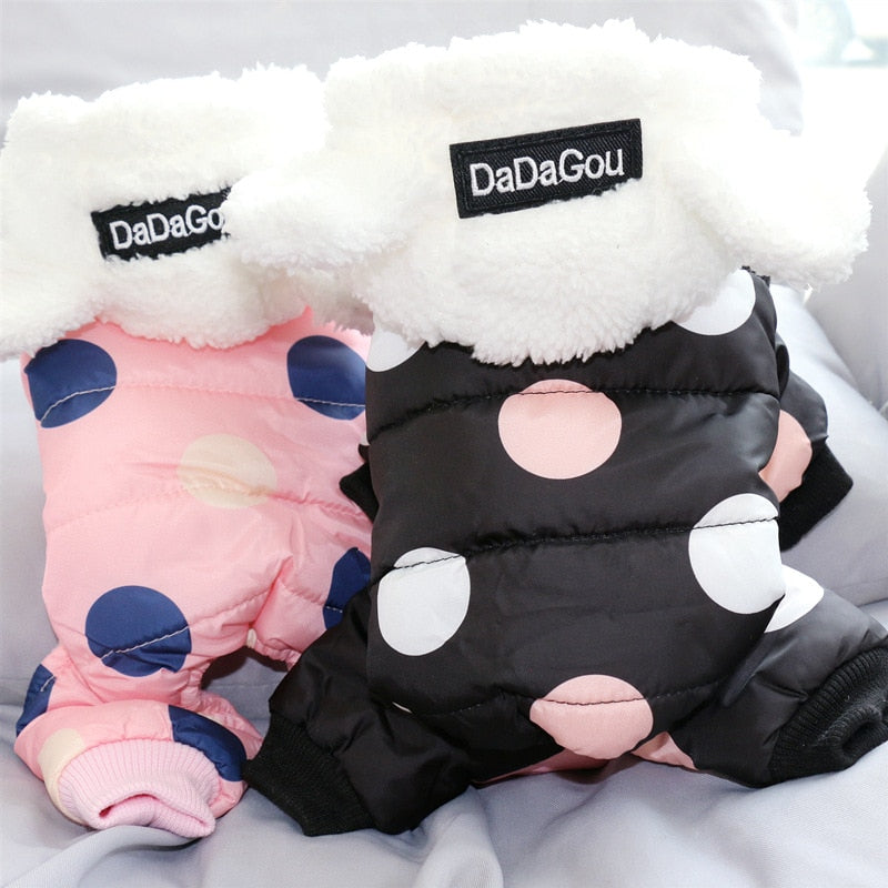 Small Dog Winter Hoodie Coat – Warm Polka Dot Cover
