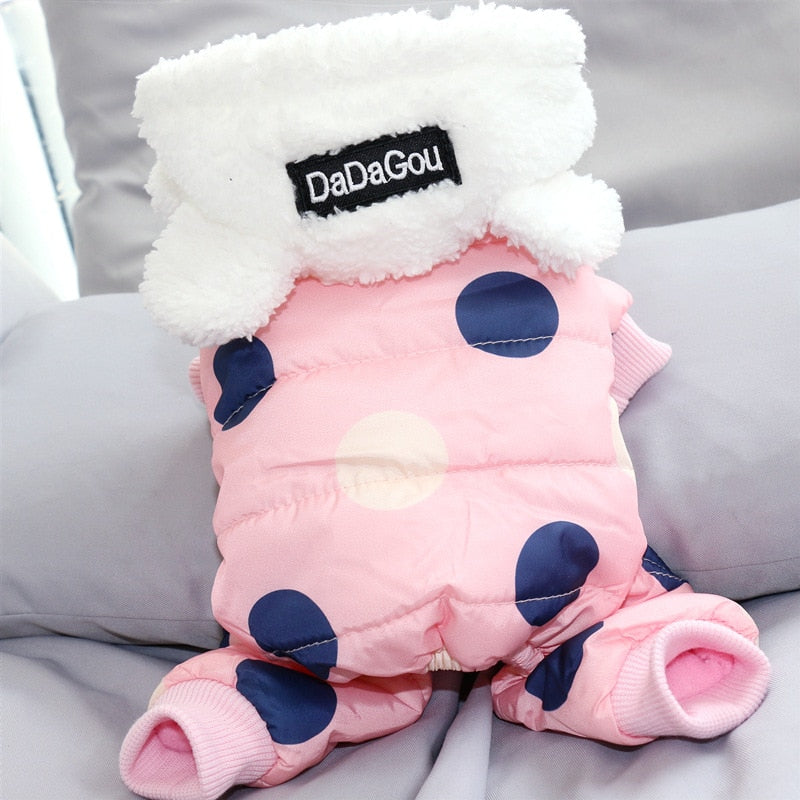Small Dog Winter Hoodie Coat – Warm Polka Dot Cover