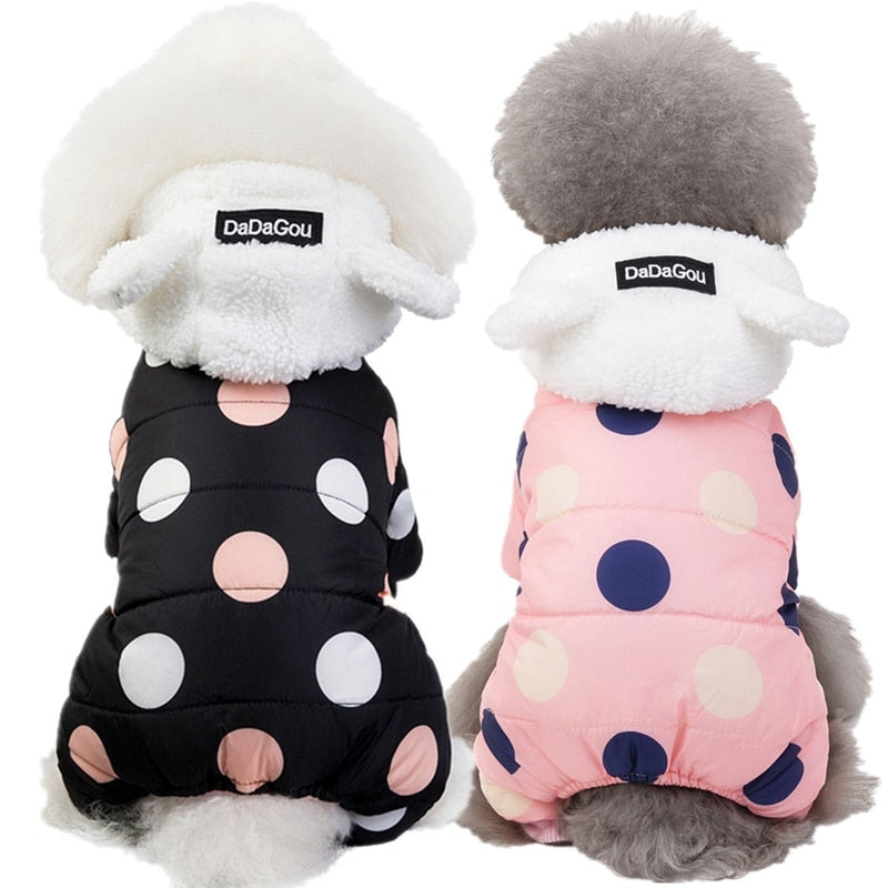 Small Dog Winter Hoodie Coat – Warm Polka Dot Cover