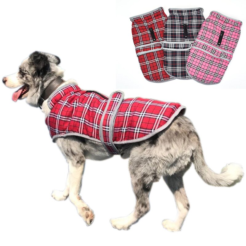 Fleece-Lined Plaid Dog Coat for Warm Winter Walks
