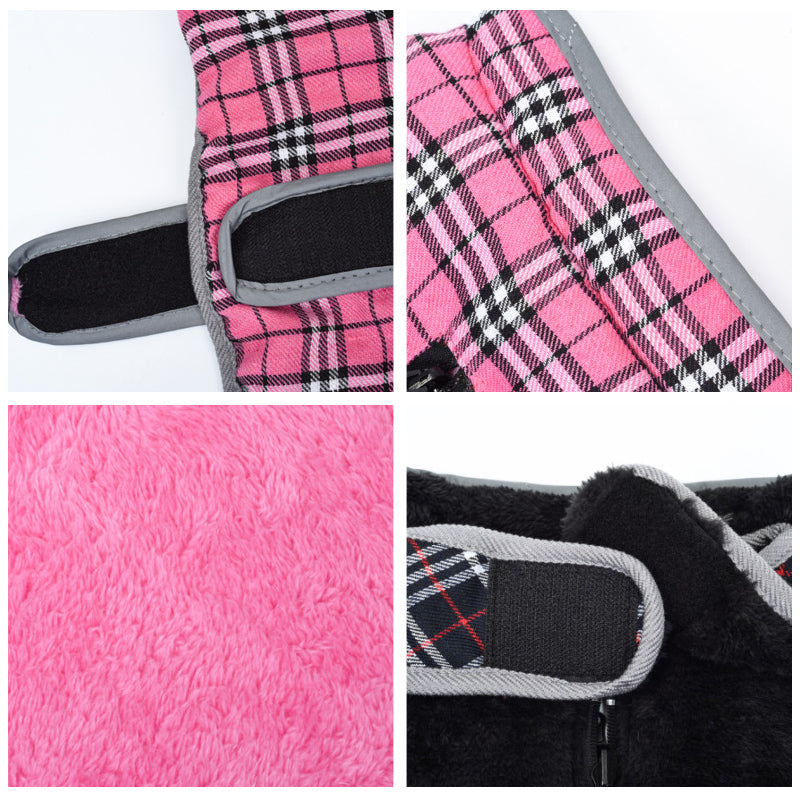 Fleece-Lined Plaid Dog Coat for Warm Winter Walks