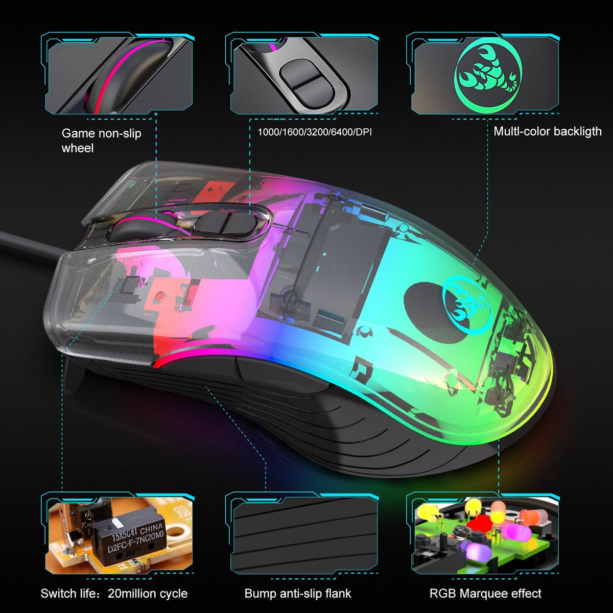 Wired RGB Gaming Mouse with 4-Level DPI for PUBG