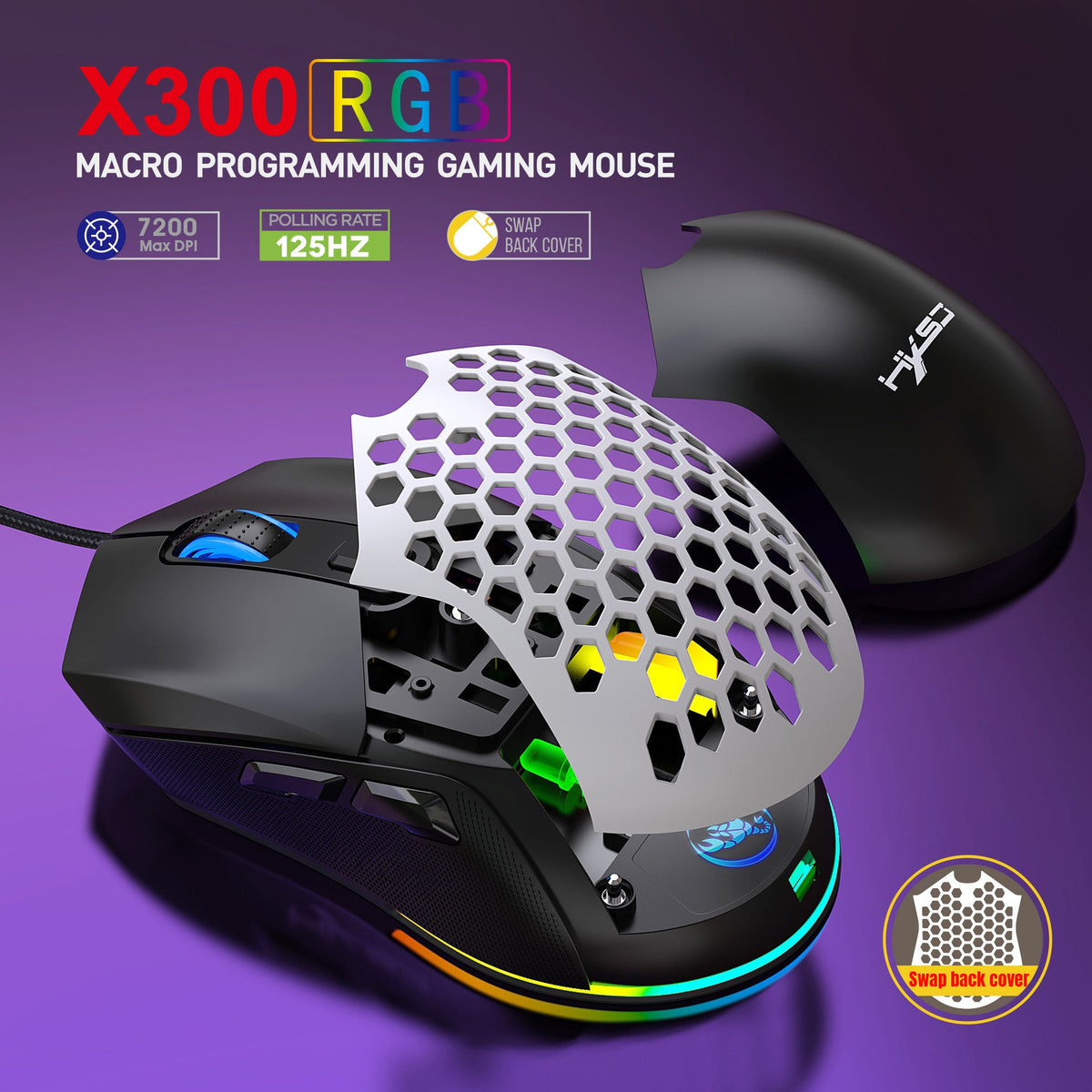 Lightweight Wired Gaming Mouse 7200 DPI with RGB Light