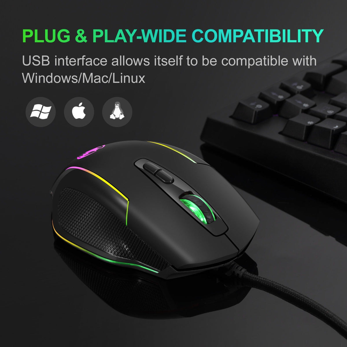 Wired RGB Gaming Mouse with 7 Breathing Light Modes
