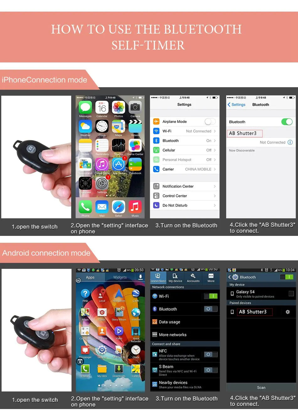 Bluetooth Phone Camera Remote Shutter for iPhone & Android