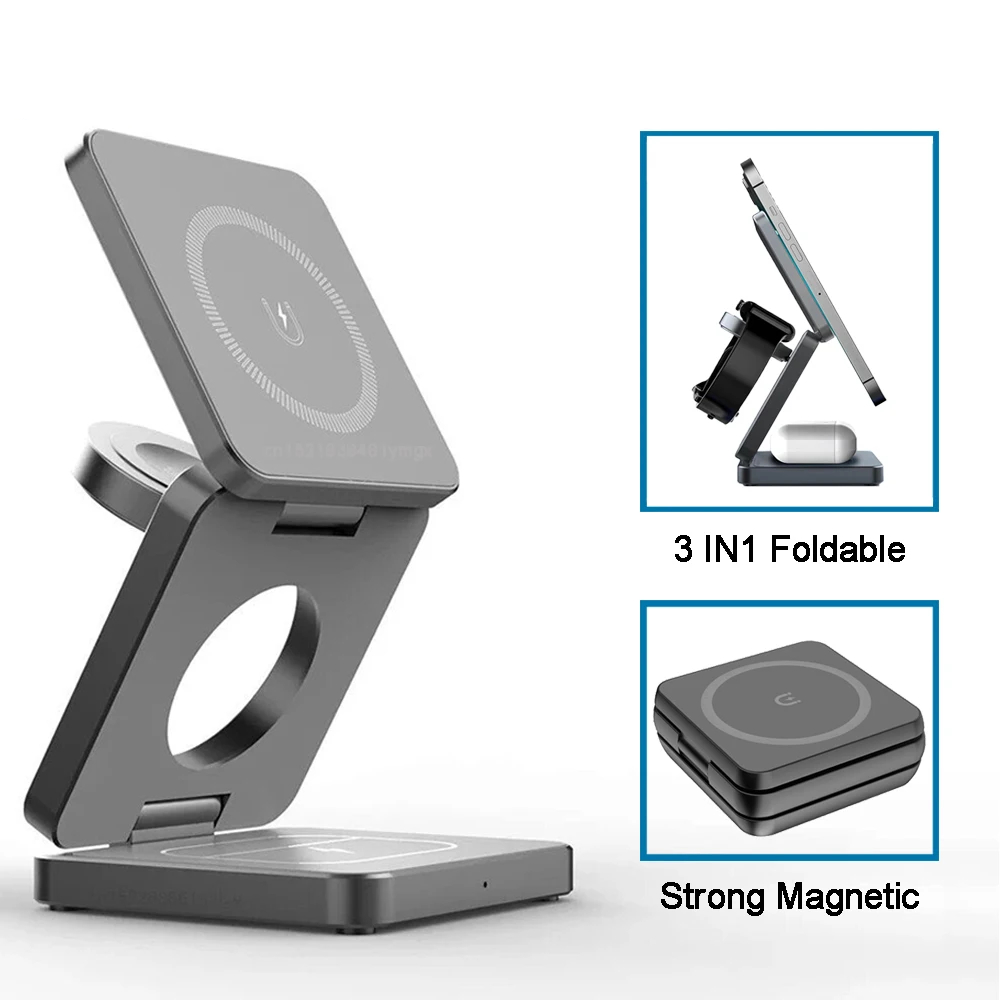 Foldable 3-in-1 Wireless Charger for iPhone & Apple Watch