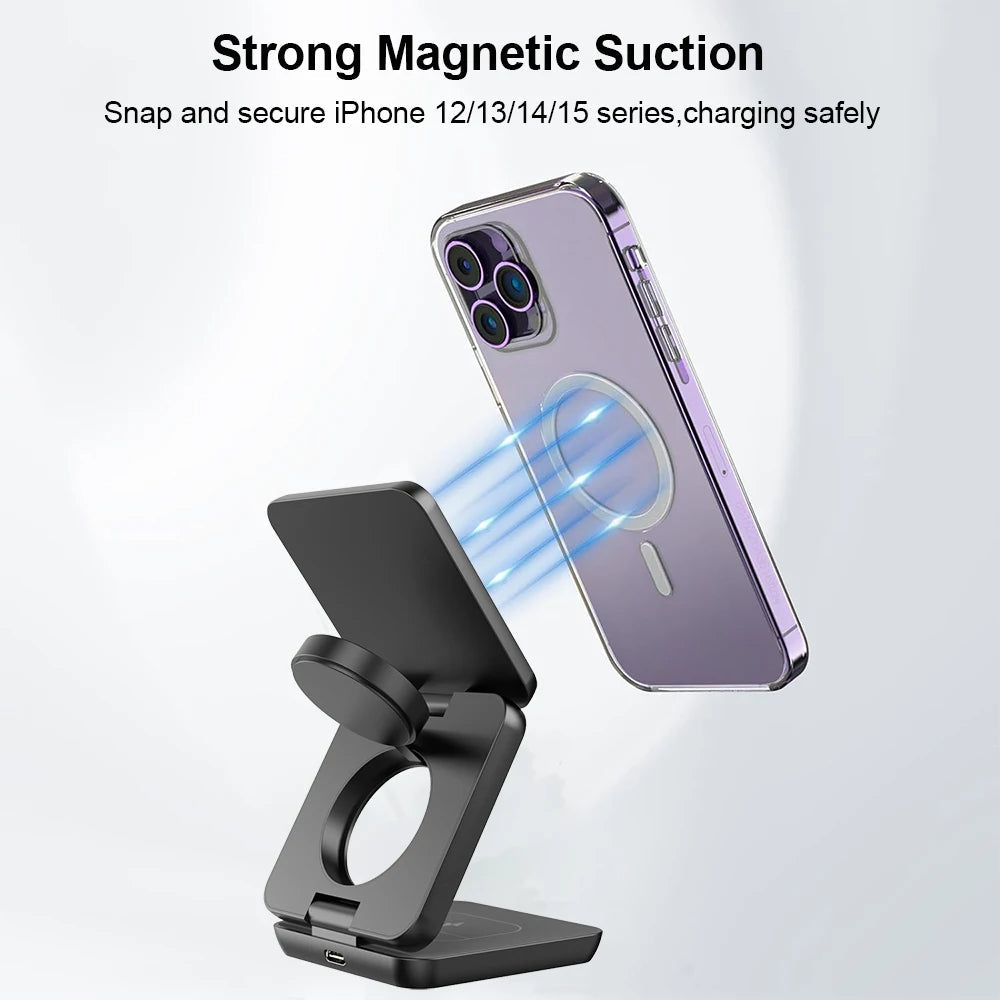 Foldable 3-in-1 Wireless Charger for iPhone & Apple Watch
