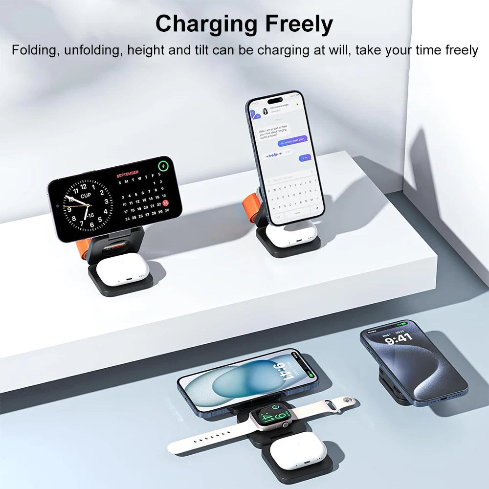 Foldable 3-in-1 Wireless Charger for iPhone & Apple Watch