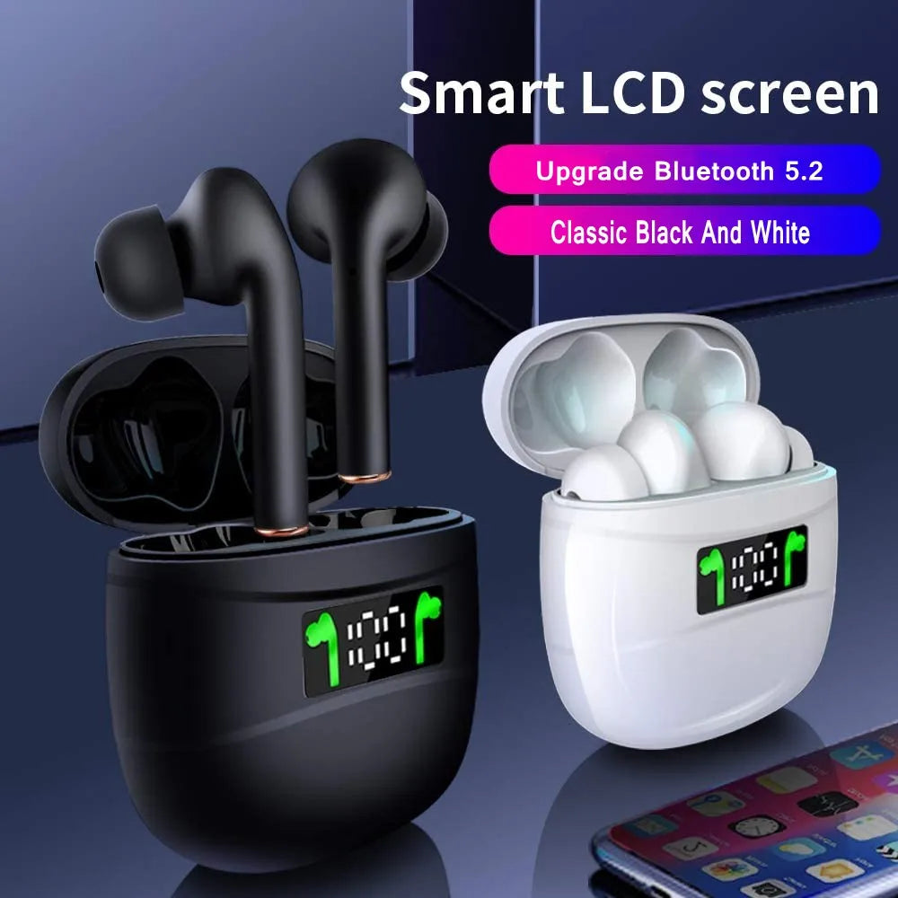 Wireless Earbuds with LED Battery Display and Secure Fit