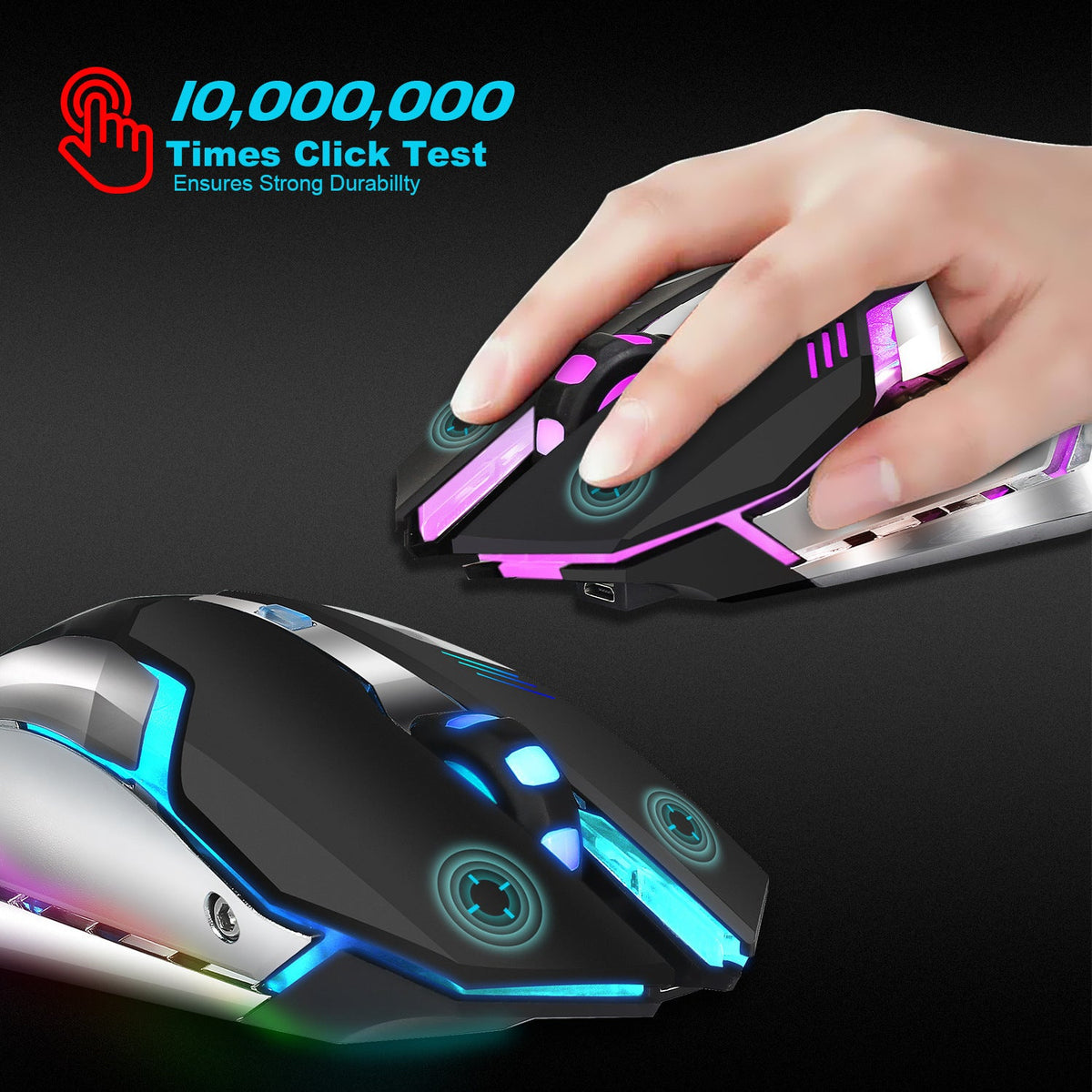 Wireless Gaming Mouse, Rechargeable RGB Breathing Light