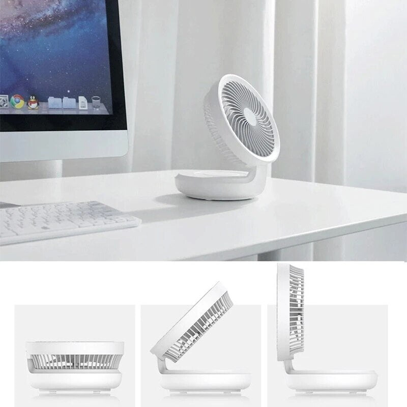 Wireless Desk Fan with Light, Tilting Head, USB Charging