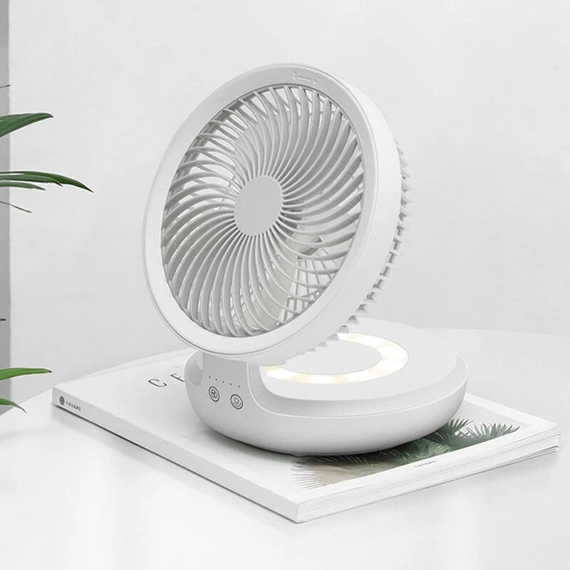 Wireless Desk Fan with Light, Tilting Head, USB Charging