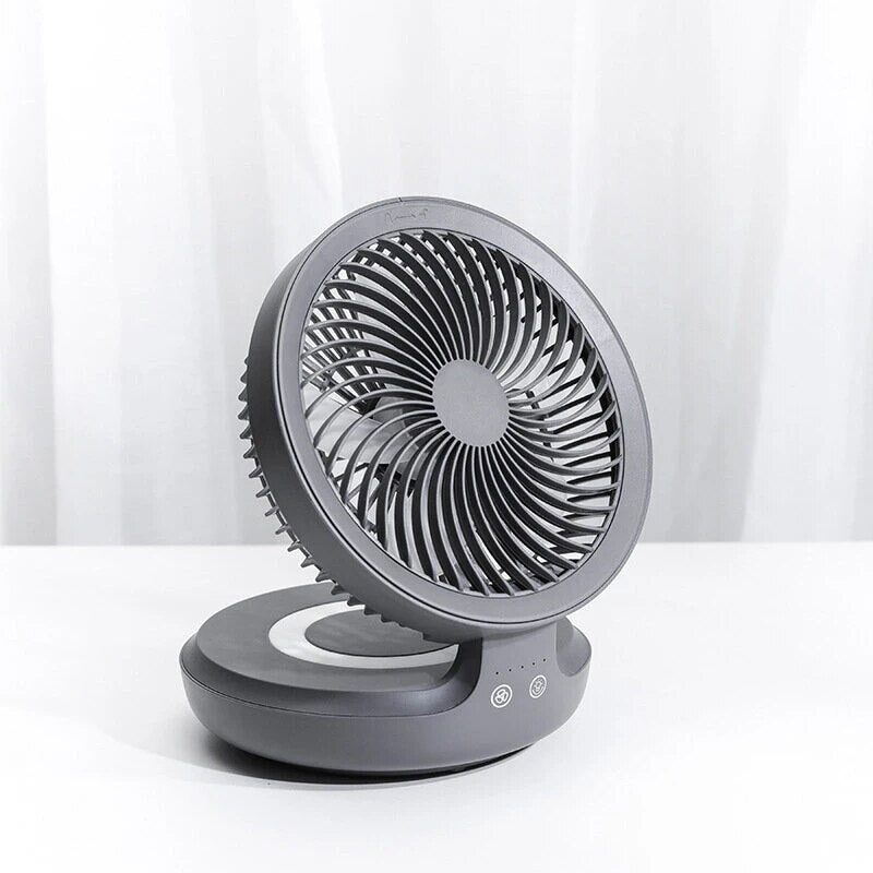 Wireless Desk Fan with Light, Tilting Head, USB Charging