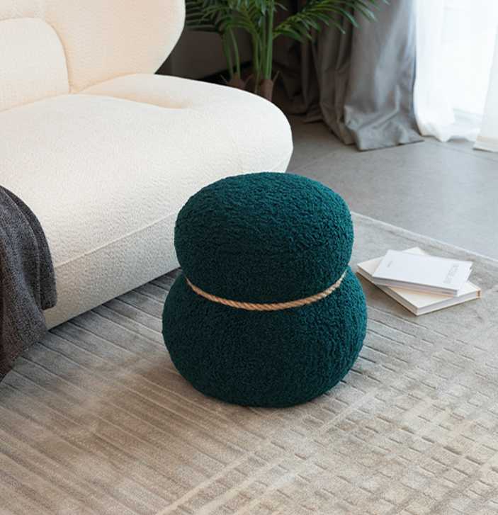 Dark Green Snowman Stool: Plush Boucle Accent Seat