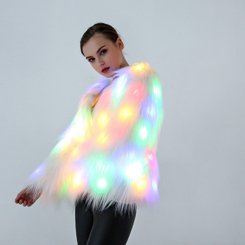 Women's LED Faux Fur Jacket for Glowing Night Style