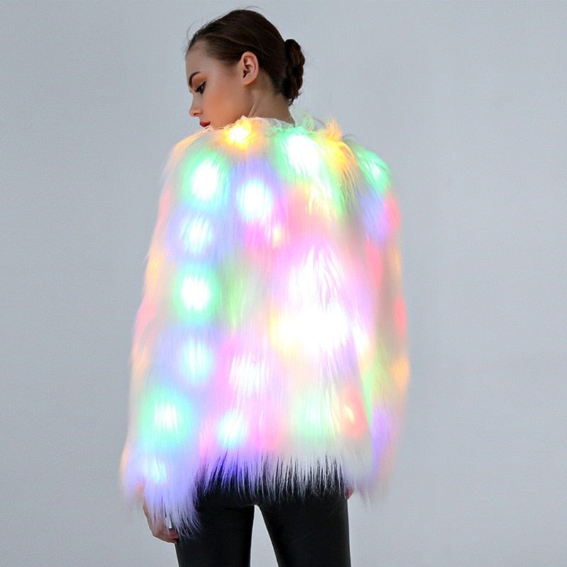 Women's LED Faux Fur Jacket for Glowing Night Style