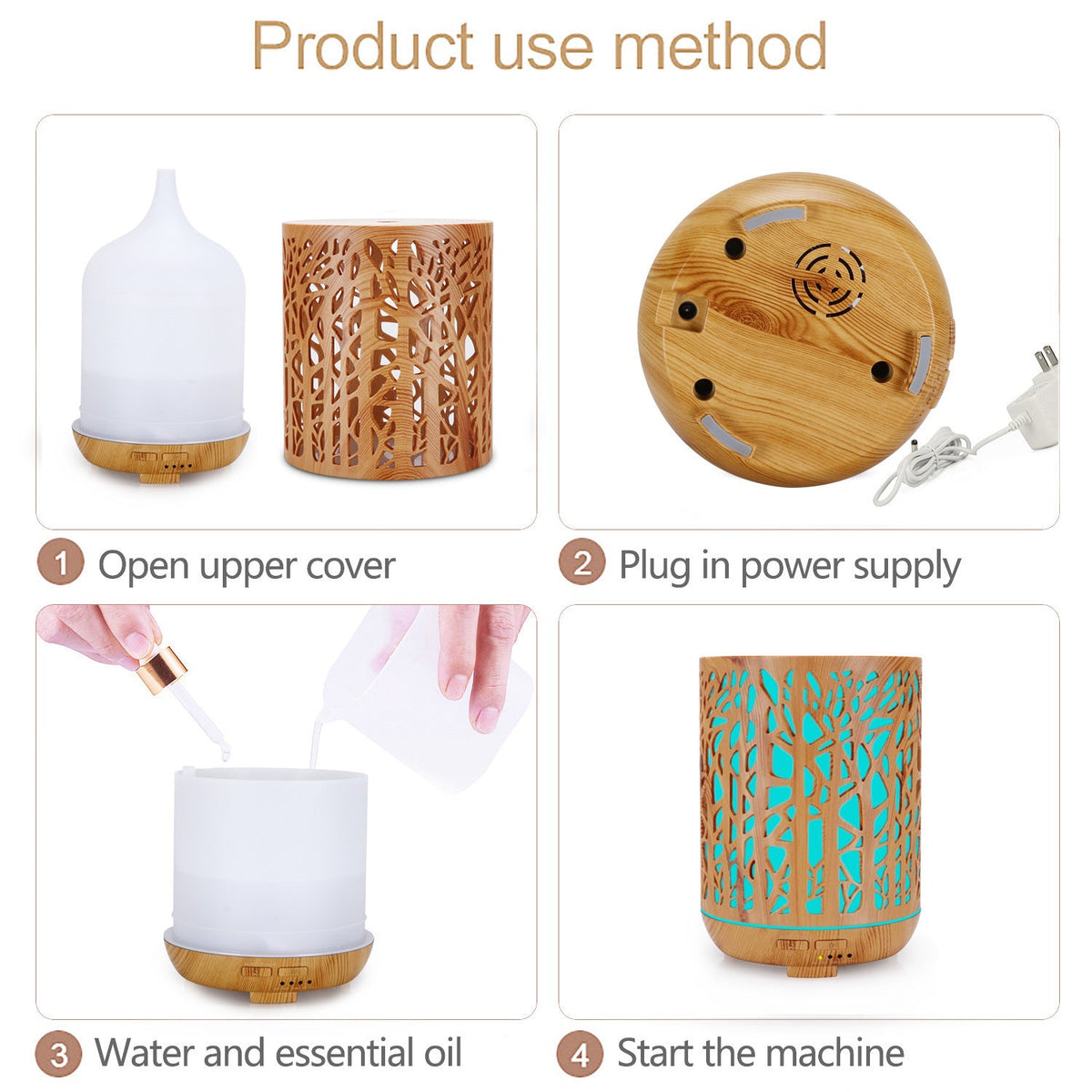 Wood Grain Aroma Diffuser with Multi-Color LED Lights