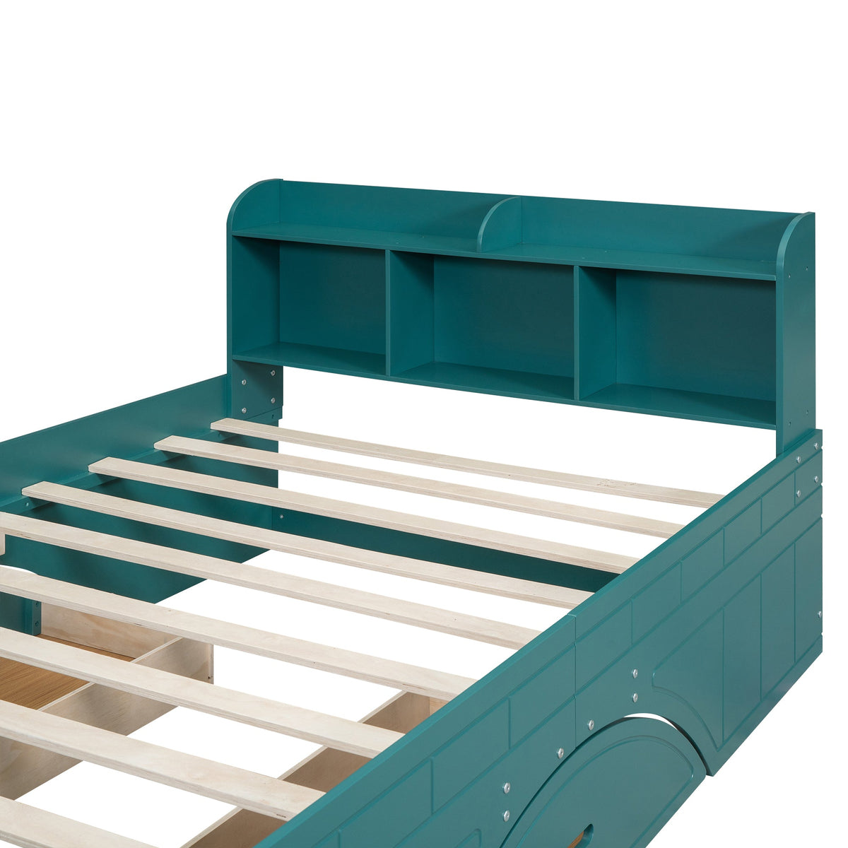 Full Size Platform Bed with Drawers & Bookshelf Headboard