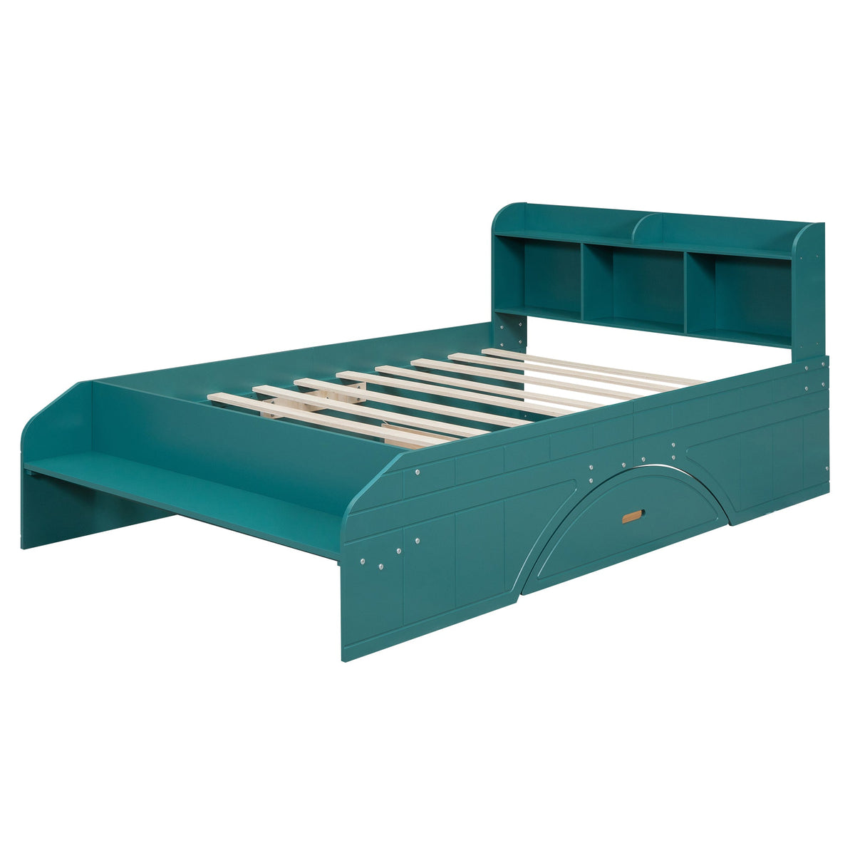 Full Size Platform Bed with Drawers & Bookshelf Headboard